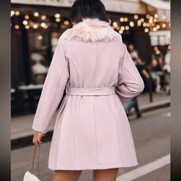 Pink Faux Fur Collar Coat - Picture 2 of 5